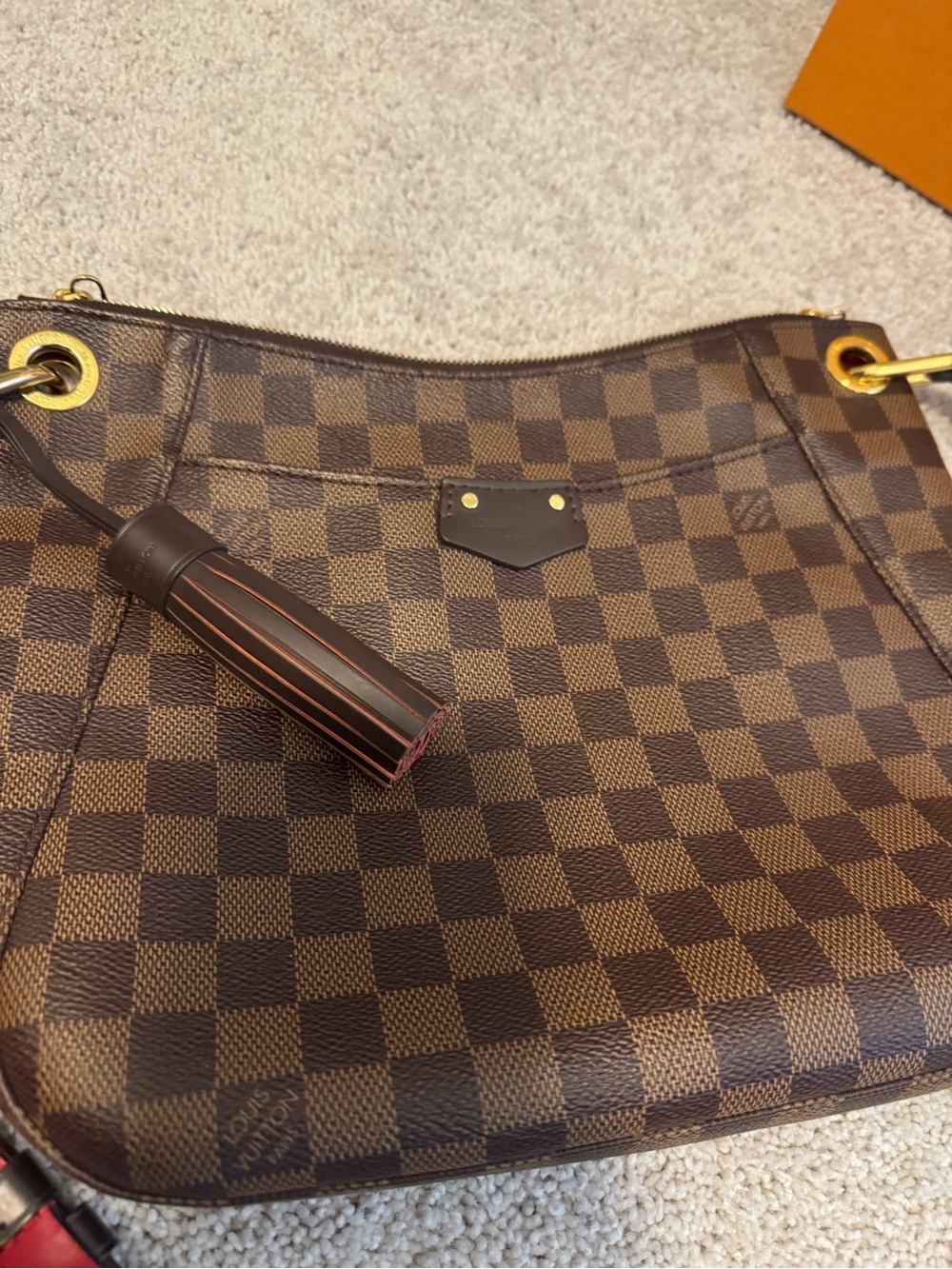 Louis Vuitton South Bank Damier Ebene Crossbody with Red-Trim Strap - Picture 2 of 5